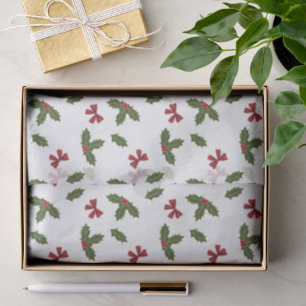 Papel De Seda Planta de Acebo Común de Navidad y patrón de lazos