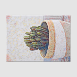 Papel De Seda Planta de cactus con acuarela decoupage beige blan
