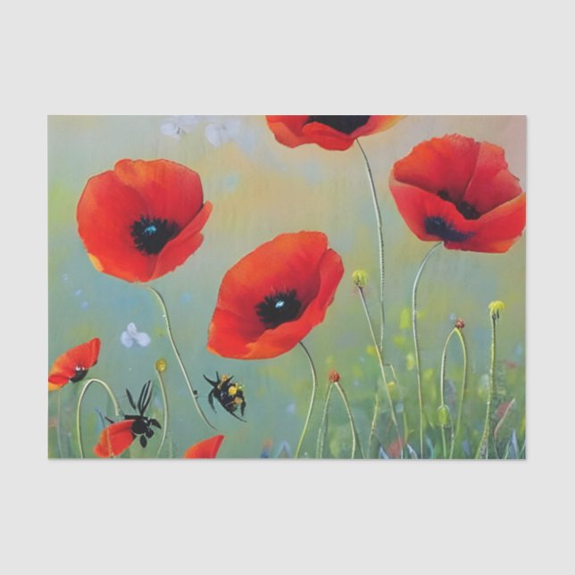 Papel De Seda Plantas Rojas de Poppies (Anverso)