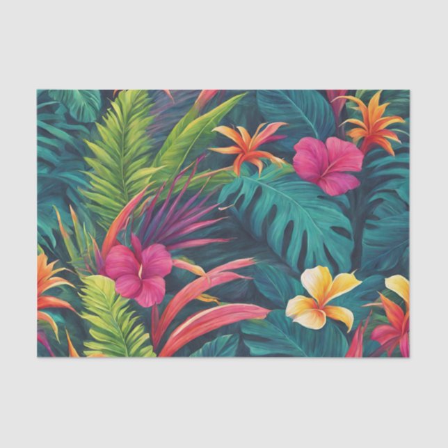 Papel De Seda Plantas y flores tropicales vibrantes (Anverso)