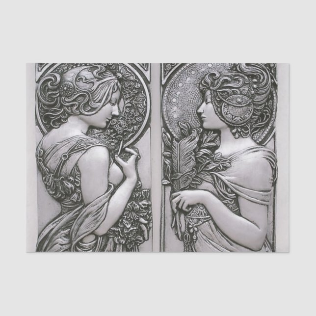 Papel De Seda Plata, Art Nouveau, diseño, hembras, Mucha, Beauti (Anverso)