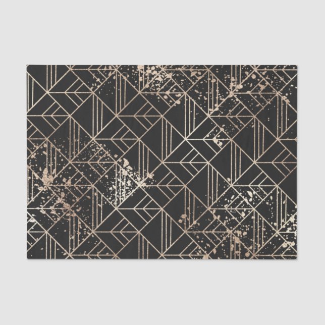 Papel De Seda Plata de pintura geométrica retro de oro negro Art (Anverso)