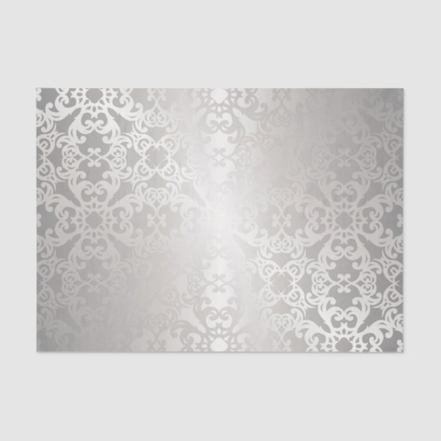 Papel De Seda Plata, floral, enrejado, damasco, elegante, (Anverso)