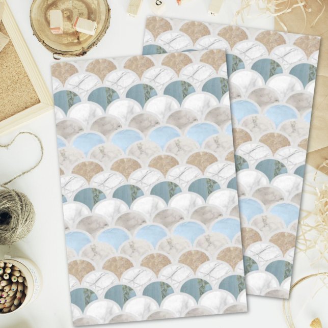 Papel De Seda playa aquagana azul mármol blanco escalas de siren (beach aqua blue white marble pastel mermaid scales tissue paper)