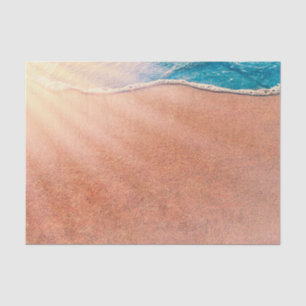 Papel De Seda Playa Costa Arenosa Ola Oceánica Azul Decoupage