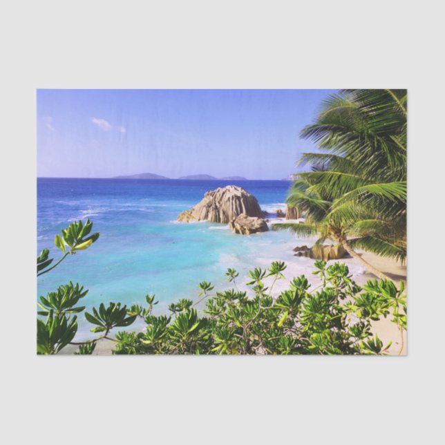 Papel De Seda Playa de Isla Tropical de Seychelles (Anverso)
