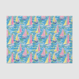 Papel De Seda Playa de Palm Beach Preppy Imprime veleros rosados