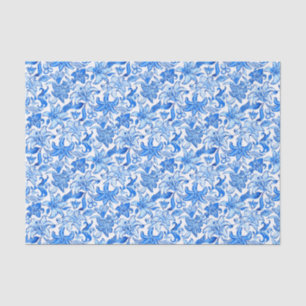 Papel De Seda Playa de Palm Preppy Imprime flores azules y blanc
