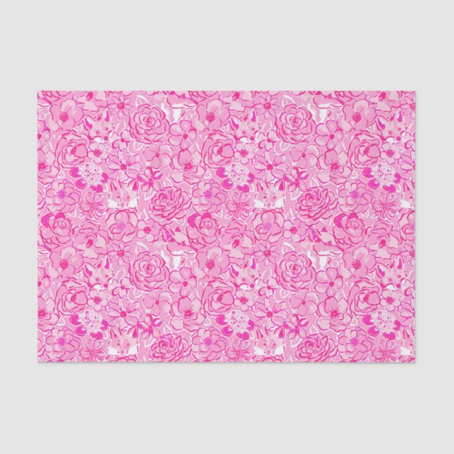 Papel De Seda Playa de Palm Preppy Imprime Foxes y Flores Rosa (Anverso)