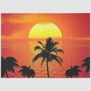 Papel De Seda Playa de Palm Tropical Red Sun