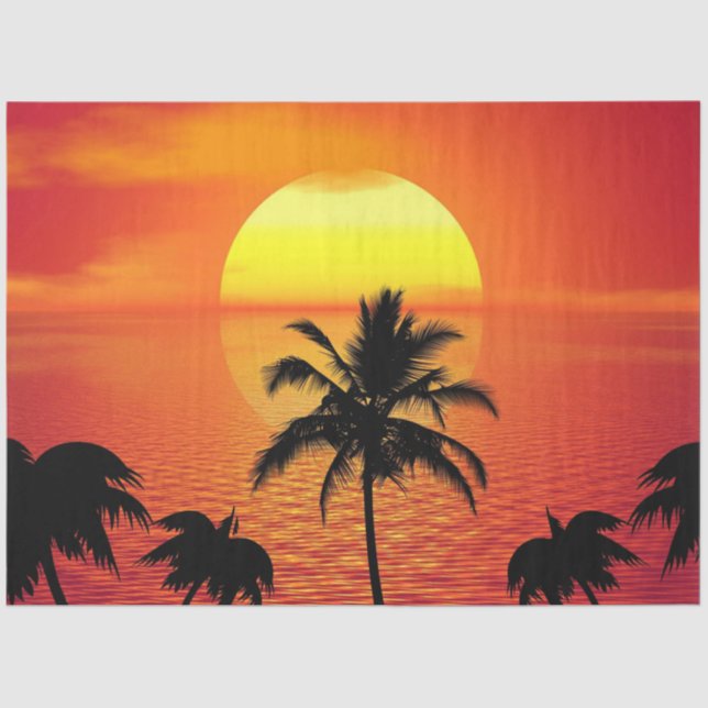 Papel De Seda Playa de Palm Tropical Red Sun (Anverso)