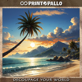 Papel De Seda Playa de palmeras hawaiana al atardecer