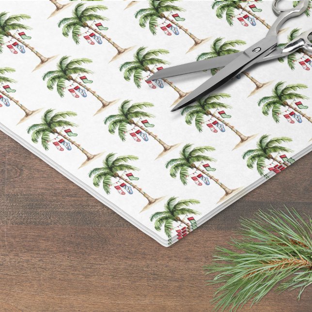 Papel De Seda Playa de Palmeras Tropicales Navidad (Tropical Palm Tree Beach Christmas Tissue Paper)