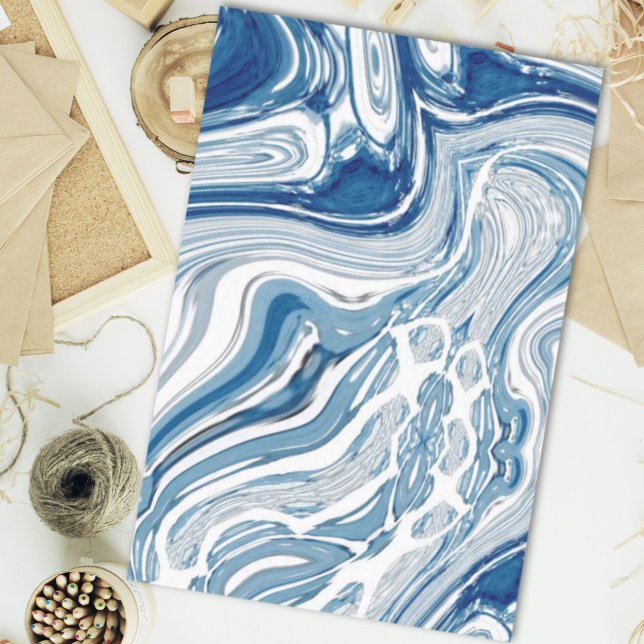 Papel De Seda playa de verano olas náuticas aguas turísticas de  (summer beach nautical waves watercolor blue swirls tissue paper)