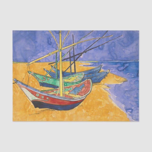 Papel De Seda Playa del Impresionismo de los barcos Van Gogh (Anverso)