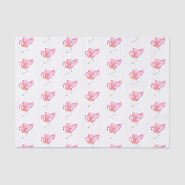 Papel De Seda Playa del Patrón de Acuarela Flamingo Rosa (Anverso)