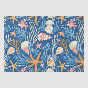 Papel De Seda Playa Retro Concha Naranja Rosa Amarillo Azul