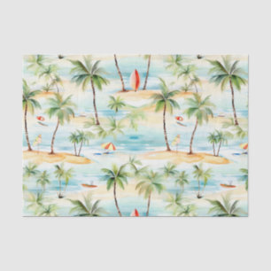 Papel De Seda Playa tropical con tablas de surf