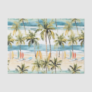 Papel De Seda Playa tropical con tablas de surf