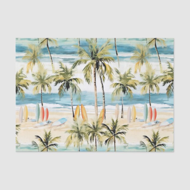 Papel De Seda Playa tropical con tablas de surf (Anverso)