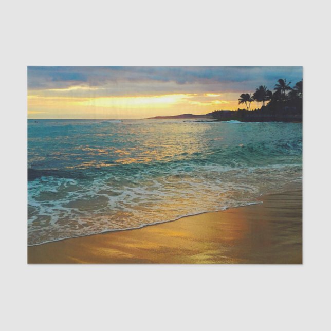 Papel De Seda Playa Tropical Dorada de Hawái (Anverso)
