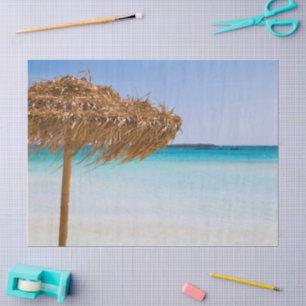 Papel De Seda Playa Tropical Escénica con Sombrilla de Paja