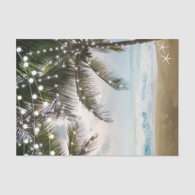 Papel De Seda Playa Tropical Océano Palmeras y Luces Boda (Anverso)