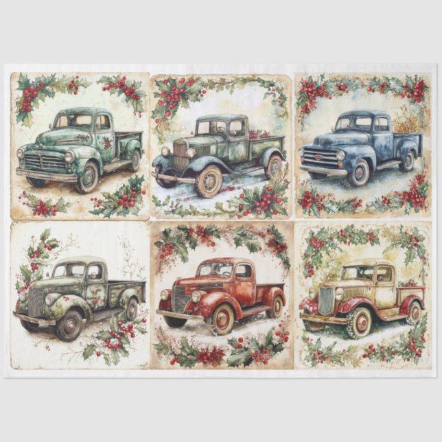 Papel De Seda Plaza de camionetas navideñas vintage (Anverso)