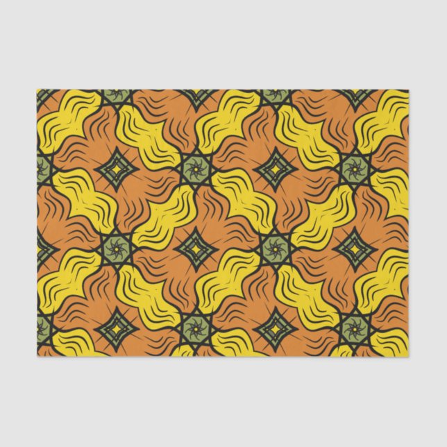 Papel De Seda Plazas Groovy, verdes, amarillas y Naranjas (Anverso)