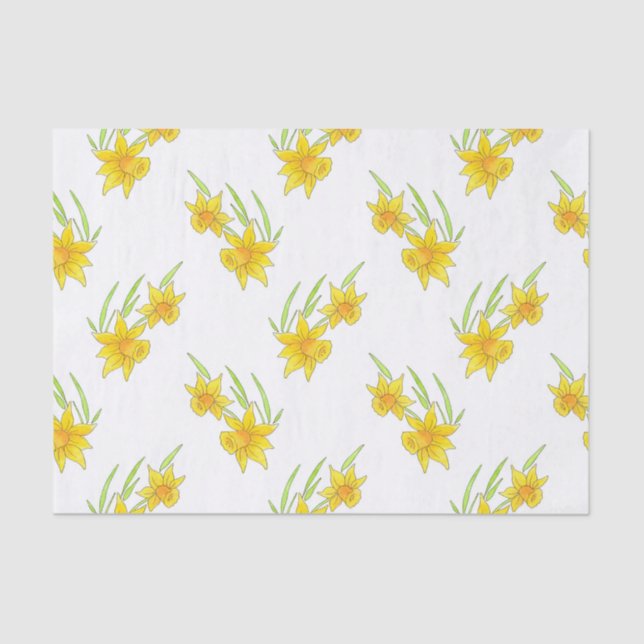 Papel De Seda Pluma de Daffodil y Patrón de acuarela (Anverso)