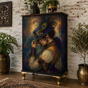 Papel De Seda Pluma de pavo real dama victoriana decoupage