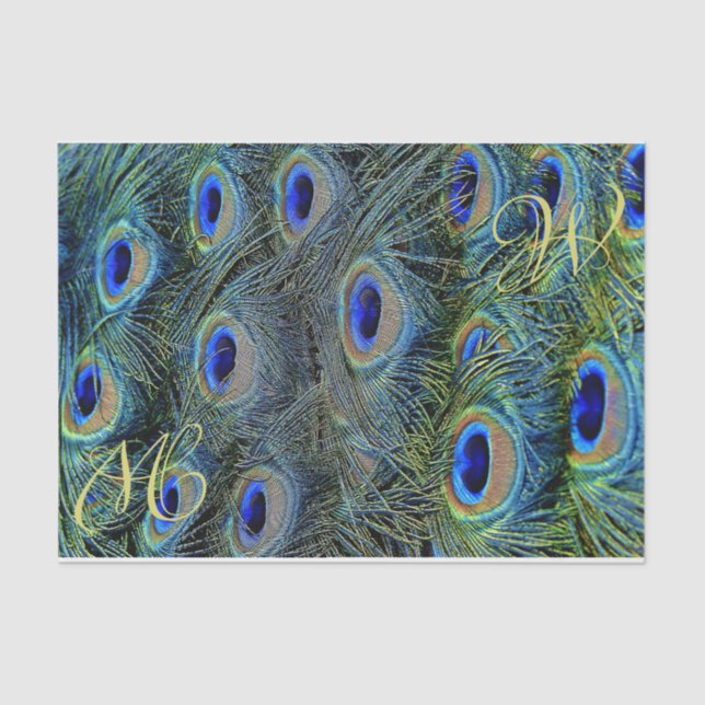 Papel De Seda Pluma de pavo real monogramable (Anverso)