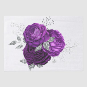 Papel De Seda Pluma Plata Púrpura Floral Bouquet acuarela