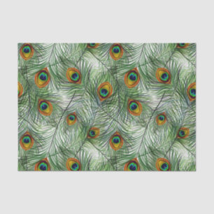 Papel De Seda Pluma verde hermosa del pavo real