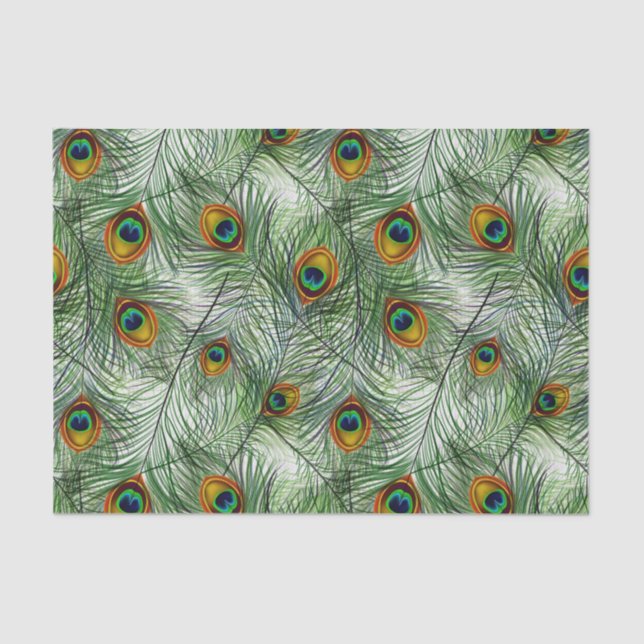 Papel De Seda Pluma verde hermosa del pavo real (Anverso)