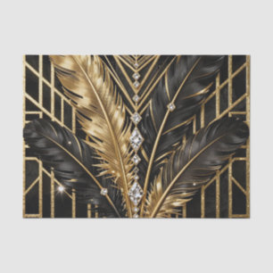 Papel De Seda Plumas Art Deco Negro Oro