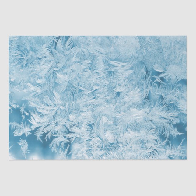 Papel De Seda plumas azules abstractas y copos de nieve (Anverso)