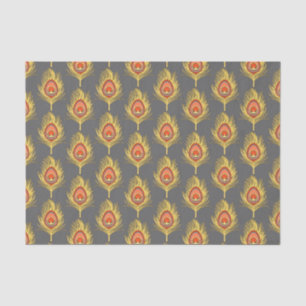 Papel De Seda Plumas de pavo real, amarillo mostaza en gris / gr