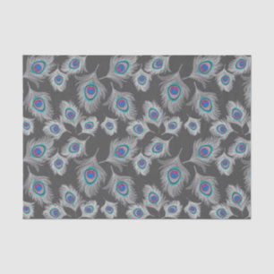 Papel De Seda Plumas de pavo real gris y gris plateado en gráfic