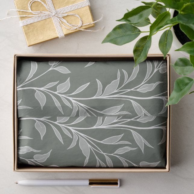 Papel De Seda Poesía de Hojas Bosque Monocromo Botánico (Regalo )