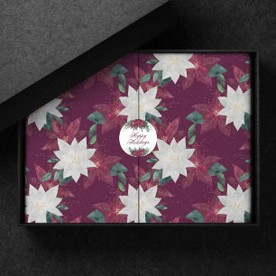 Papel De Seda Poinsettia Borgoña y Verde azulada floral de feria