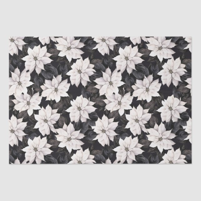 Papel De Seda Poinsettia de moda blanca y negra (Anverso)