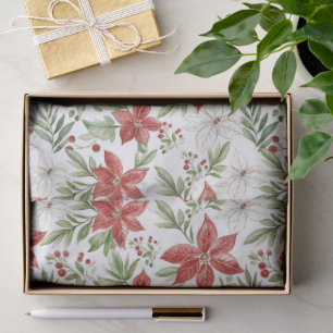 Papel De Seda Poinsettia de Navidad en Rojo y Blanco
