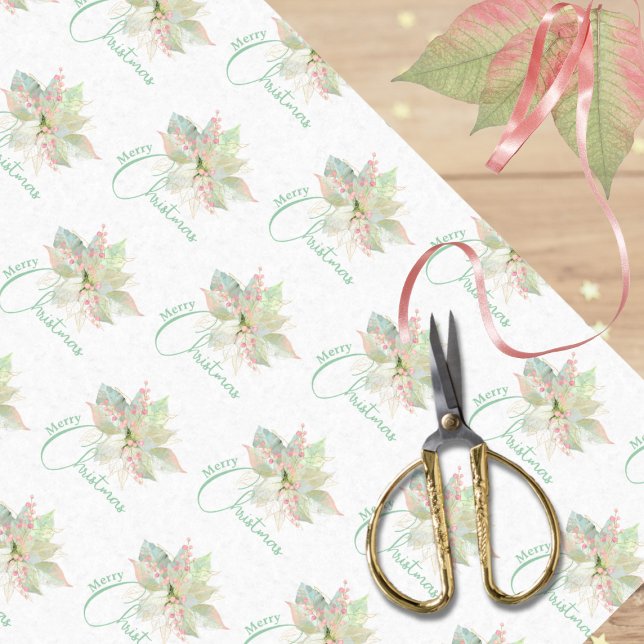 Papel De Seda Poinsettia Pink Gold Sage Pastel Feliz Navidad (Subido por el creador)