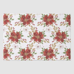 Papel De Seda Poinsettia Roja y Blanca & Navidad con Purpurina D