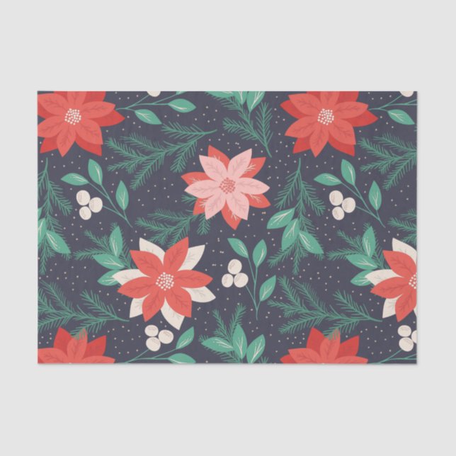 Papel De Seda Poinsettias de grandes Navidades rojos y blancos (Anverso)