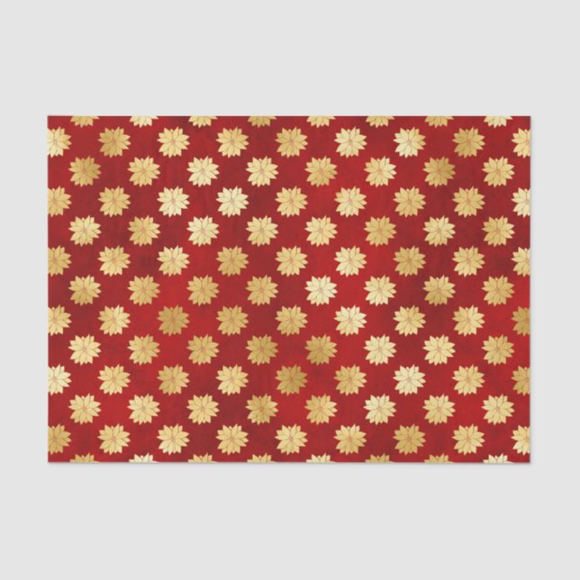 Papel De Seda Poinsettias de oro navidades en rojo (Anverso)