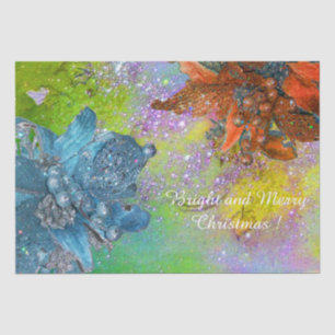 PAPEL DE SEDA POINSETTIAS ROJAS AZULES,ESTRELLAS XMAS EN DERRAME