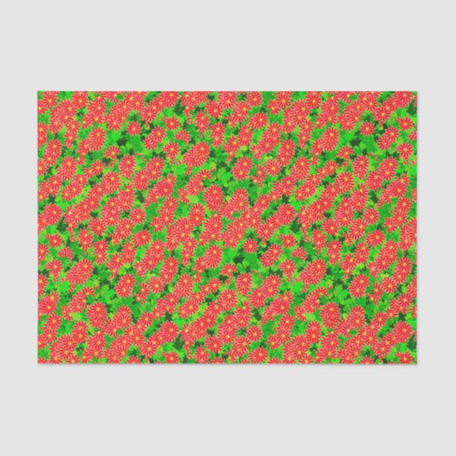 Papel De Seda Poinsettias Rojas y Holly Verde (Anverso)