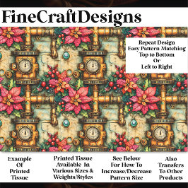Papel De Seda Poinsettias Steampunk de Navidad BM4 Decoupage